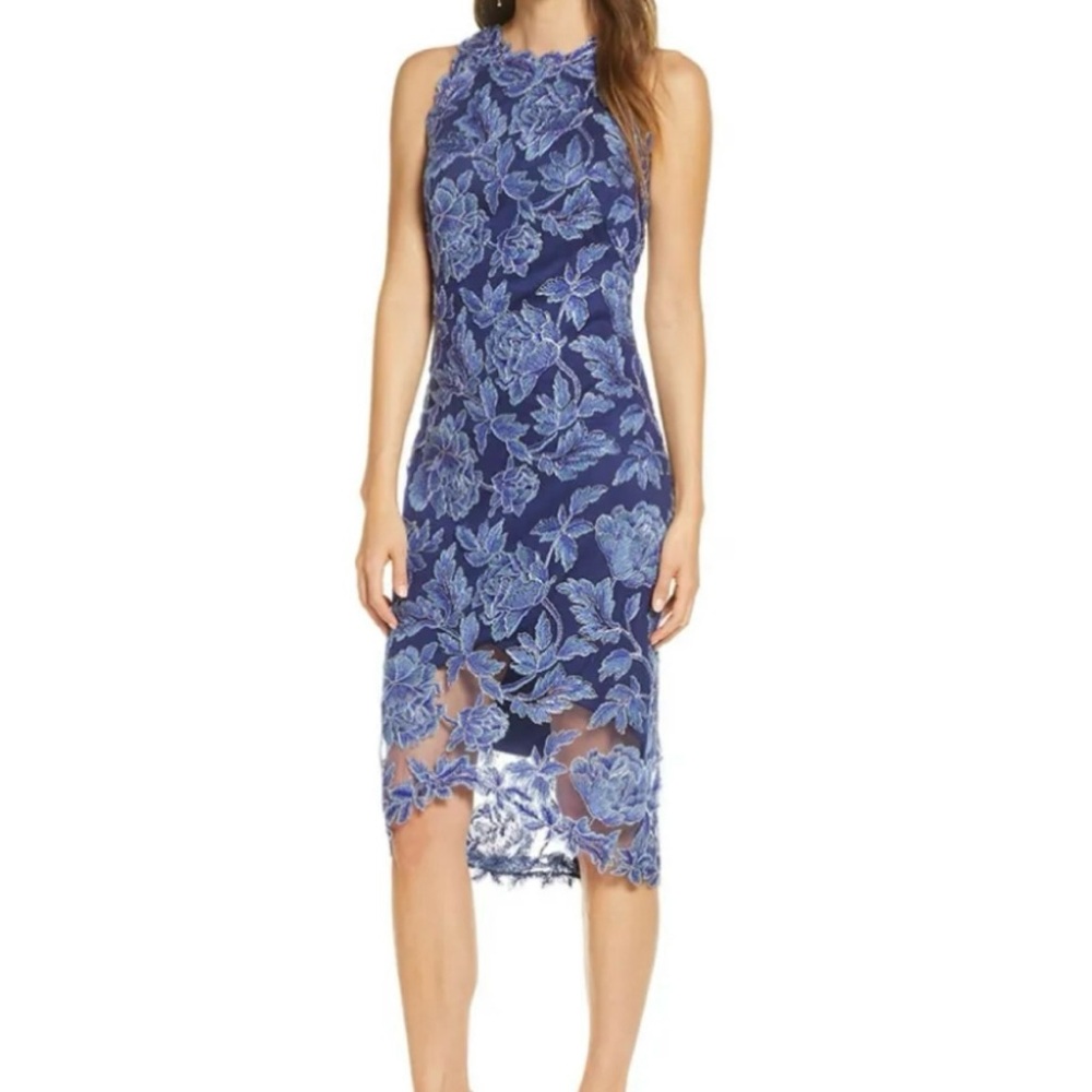 Tadashi Shoji Navy Floral Lace Midi Dress